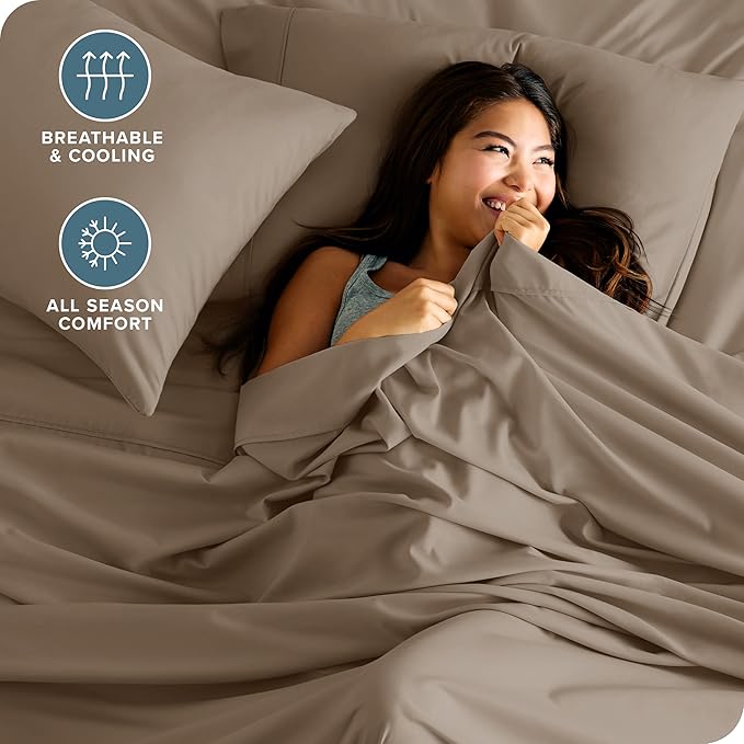Bare Home Twin XL Sheet Set - 1800 Ultra-Soft Microfiber Twin Extra Long Sheets - Double Brushed - Deep Pockets - Easy Fit - Extra Soft - 3 Piece Set - Bed Sheets & Pillowcases (Twin XL, Pebble)