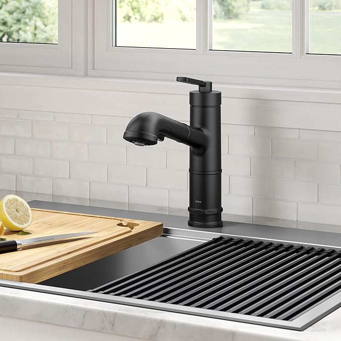KRAUS Allyn Pull-Out Single Handle Kitchen Faucet in Matte Black, KPF-4103MB