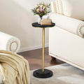 Drink Table Set of 2, Small Round Pedestal Side Table with Carved Top for Living Room, Bedroom, Small Space, Corners and Office, Gold and Black