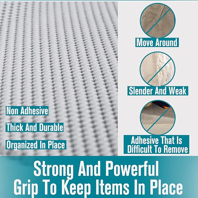 Shelf and Drawer Liner, Non-Adhesive Non Slip and Grip Durable Clean Pad Full Size 17.7 Inches x 20 Feet for Drawers, Shelves, Cabinets, Storage, Kitchen, Desks, Kitchenware, Tableware, Black
