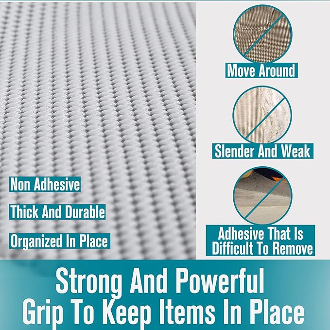 Shelf Cupboard Liner, Cabinet Drawer Liners Non Adhesive 12 Inches x 20 Feet for Kitchen Cabinets, Strong Grip Durable Non Slip for Storage Desks Kitchenware Tableware, Easy to Install, White