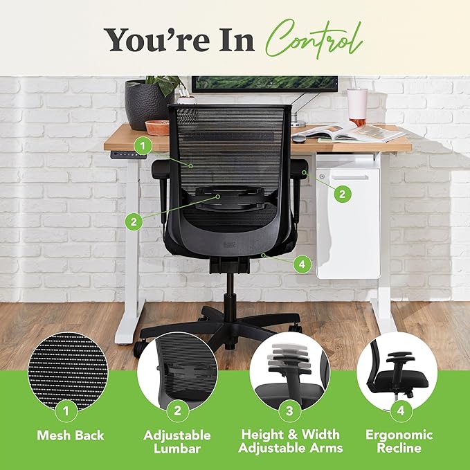 HON Convergence Ergonomic Office Chair, Breathable Back Support Mesh, Adjustable Arms, Computer Chair with Lumbar Support, Rolling Swivel Wheels, Comfortable Synchro-Tilt Recline, Fabric, Apricot