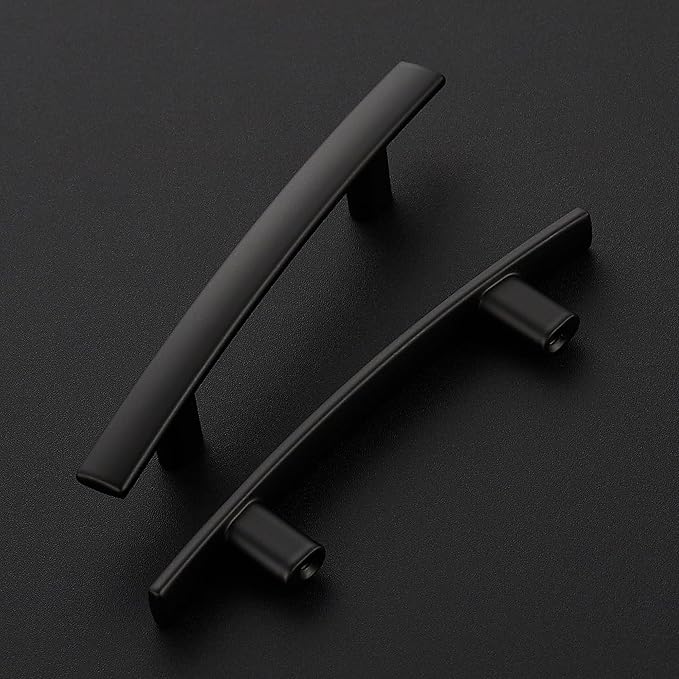 10 Pack Cabinet Handles 3" Hole Center - Curved Cabinet Pulls Black Drawer Pulls for Kitchen Cupboard Solid Hardware for Dresser Drawer Arch Hardware