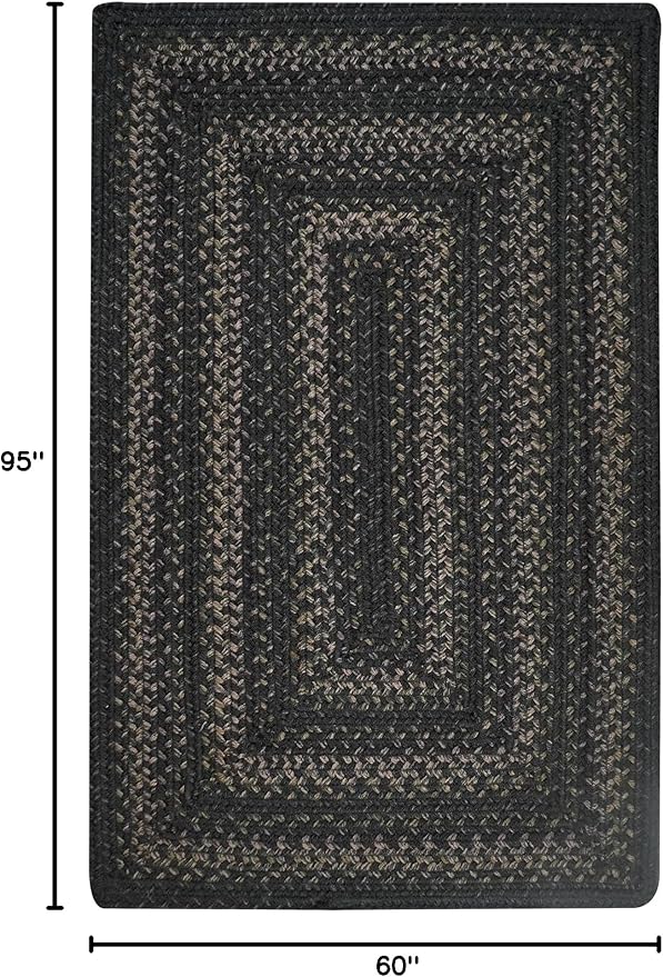 Homespice Jet Black Braided Area Rugs 5x8' – Primitive Gray and Black Rug for Living Room and Bedroom
