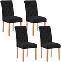 Yaheetech Dining Chairs Set of 4 Fabric Upholstered Button Tufted Dining Chairs with Solid Wood Legs and for Home, Kitchen, Restaurant, Black