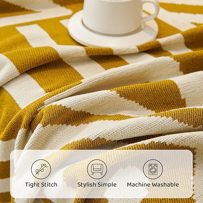STACYPIK Mustard Yellow Boho Sofa Cover Couch Cover Reversible Jacquard Furniture Protector for 3 Cushion Couch L Shaped Sofa Slipcover Non-Silp Sofa Cushion Covers for Sectional with Tassels-91X118IN