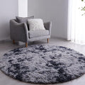 FJZFING Tie-Dyed Dark Grey Round Rug Ultra-Soft Plush Modern 6x6 Circle Area Rug for Kid's Bedroom, Fluffy Shag Circular Rug for Nursery Room, Non-Slip Tie-Dyed Dark Grey Rug for Teen's Room