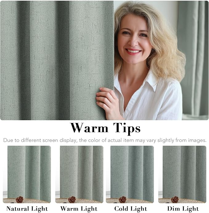 H.VERSAILTEX 100% Blackout Curtains for Bedroom Thermal Insulated Linen Textured Curtains Heat and Full Light Blocking Drapes Living Room Curtains 2 Panel Sets, Green Bay, 52x45 Inch
