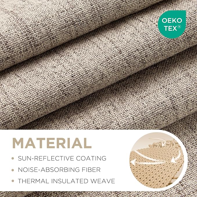 Joydeco 100% Blackout Curtains for Bedroom - Natural Linen Curtains 52"W x 72"L Long, Thermal Insulated 2 Panels Linen Light Blocking Drapes, Rod Pocket & Back Tabs, Darkening Privacy for Living Room