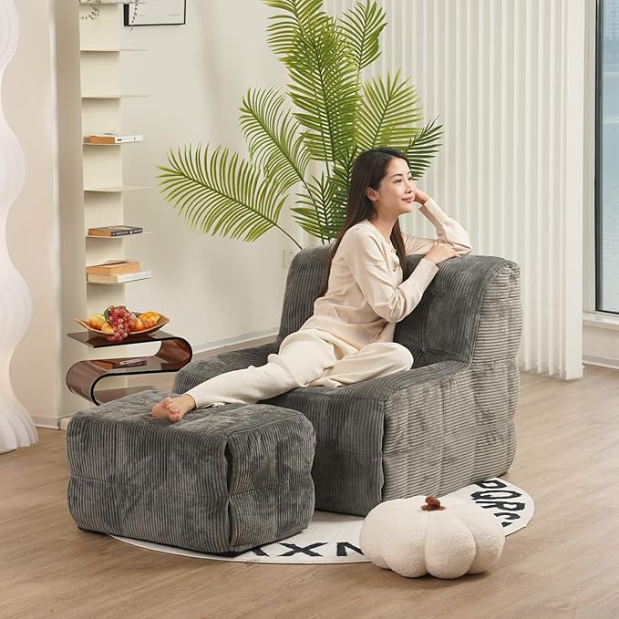 N&V CUBICUS Sofa, Single Seated Foam Sofa, Armless Floor Sofa, All New Hybrid Foam Design, with Matching Ottoman (CUBICUS, Salmon)
