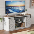 YESHOMY Farmhouse TV Stand for Televisions up to 65 Inches, Sliding Barn Doors and Storage Cabinets, Console Table and Media Furniture for Living Room, 58 Inch, Milk White