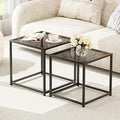 Garden 4 you Coffee Table Set of 2, Modern Glass Nesting Table, Metal Frame Square Center Table Set, Side Tables, Nesting Coffee Table for Living Room, Bedroom and Small Spaces, 19.7in Grey