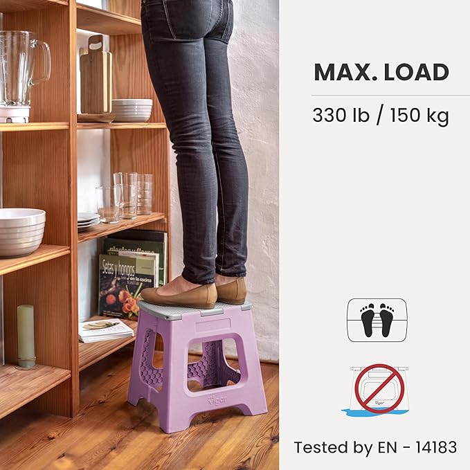 Vigar Compact Step Stool Foldable, 12-1/2-inch Step Stools for Adults up to 330 Pound, Lightweight Stool, Non-Slip Folding Step Stool, Purple