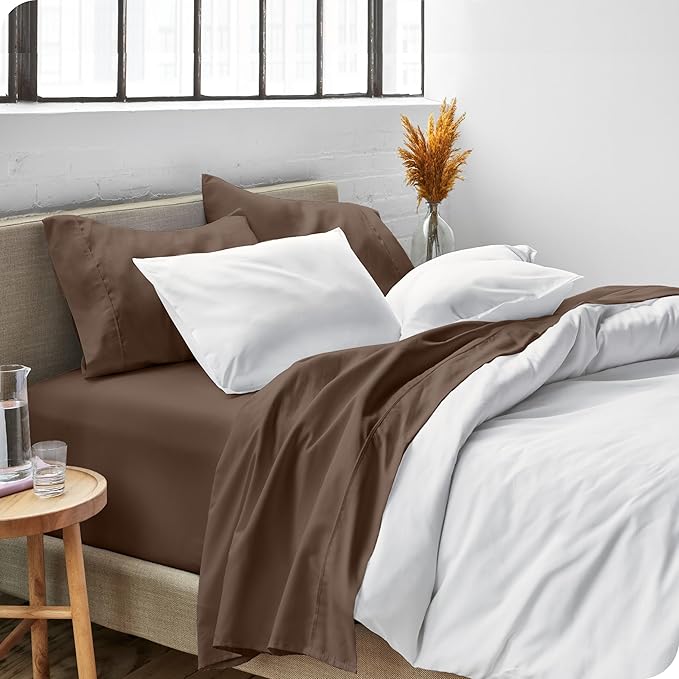 Bare Home Queen Sheet Set - Luxury 1800 Ultra-Soft Microfiber Queen Bed Sheets - Double Brushed - Deep Pockets - Easy Fit - 4 Piece Set - Bedding Sheets & Pillowcases (Queen, Cocoa)
