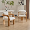 Christopher Knight Home Yorick Modern Boucle Dining Chair Set of 2 with Cushion, Solid Wood Dining Room Armchair Set, Curved Backrest Kitchen Side Chair, Living Room Comfy Extra Seat, Natural+White