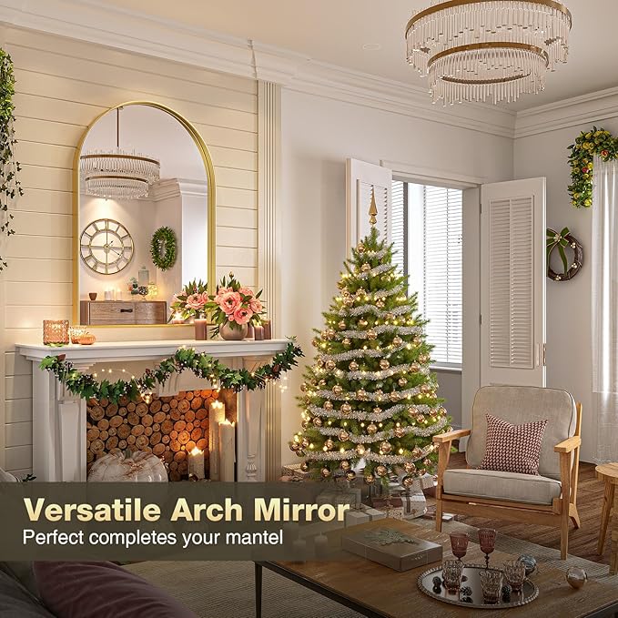 Brightify Arched Mirror, Arched Wall Mirror, 20 x 30 Inch Gold Arch Mirror, Metal Frame Gold Bathroom Mirror, Arched Top Bathroom Vanity Mirror for Living Room Bedroom Mantel Entryway Hallways
