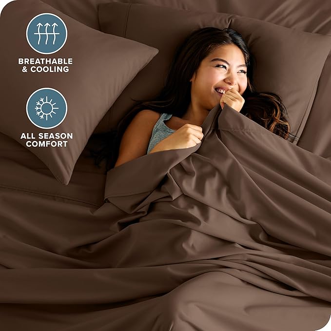 Bare Home Queen Sheet Set - Luxury 1800 Ultra-Soft Microfiber Queen Bed Sheets - Double Brushed - Deep Pockets - Easy Fit - 4 Piece Set - Bedding Sheets & Pillowcases (Queen, Cocoa)