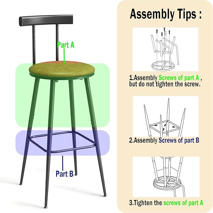 Bar Stools, Set of 2 High Kitchen Barstools, Bar Chairs with Backrest and Footrest, Industrial Counter Stools with PU Soft seat, for Kitchen, Living Room, Pub, Rustic Brown BS-013RB