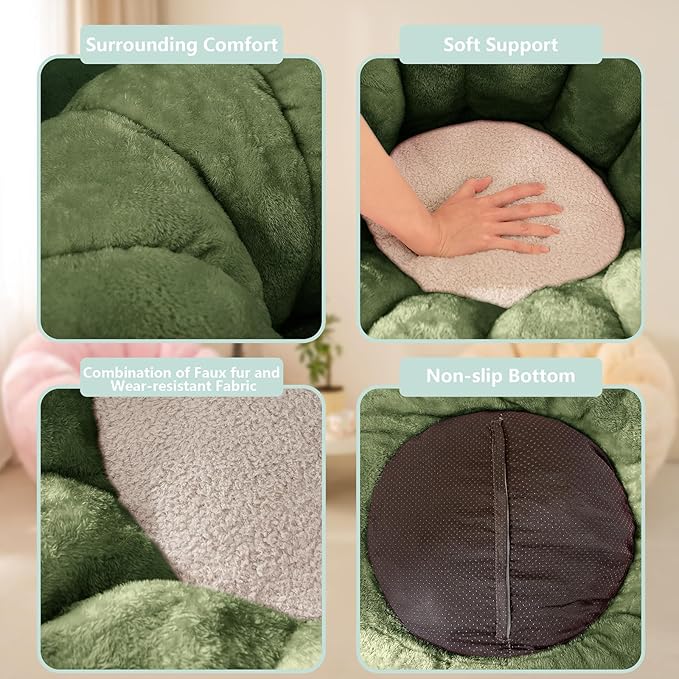 Pumpkin Bean Bag Sofa Chair, Bean Bag Chair with Filler for Teens, Kids, Toddler, Comfy and Lazy Sofa for Dorm, Apartment, Living Room and Bedroom, Dark Green