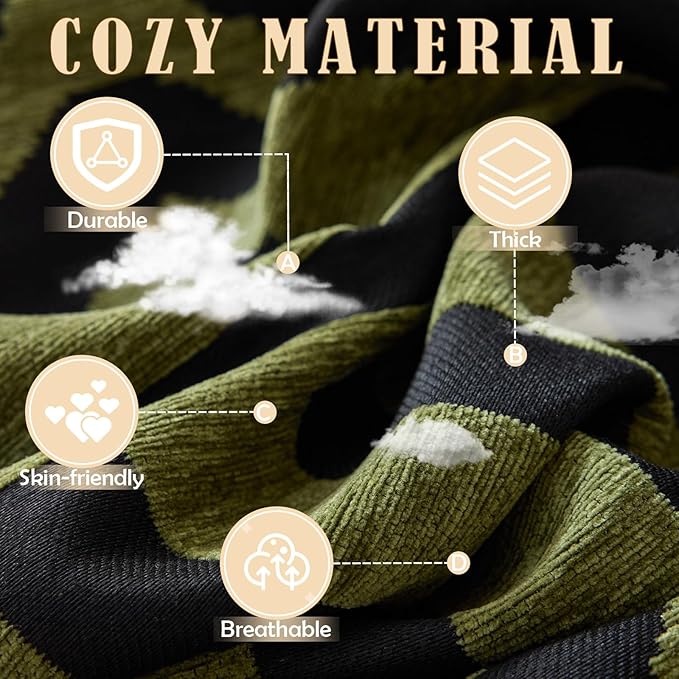 HANDONTIME Boho Geometric Couch Covers for Sofa Pet Friendly Avocado and Black Sofa Covers Washable Chenille Couch Blanket Cover for 3 4 Cushion Couches Pet Protector Furniture Cover Soft, 71" X 134"