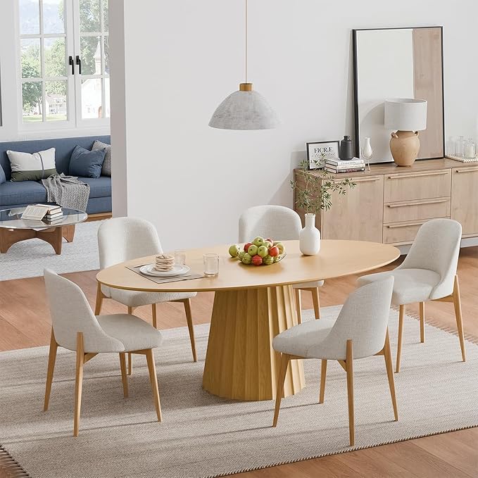 Casaphoria 67" Oval Dining Table, Modern Wood Kitchen Table with Cone Shaped Strip Convex Base for Living Room & Dining Room, Easy Assembly Farmhouse Furniture for 4-6, Oak