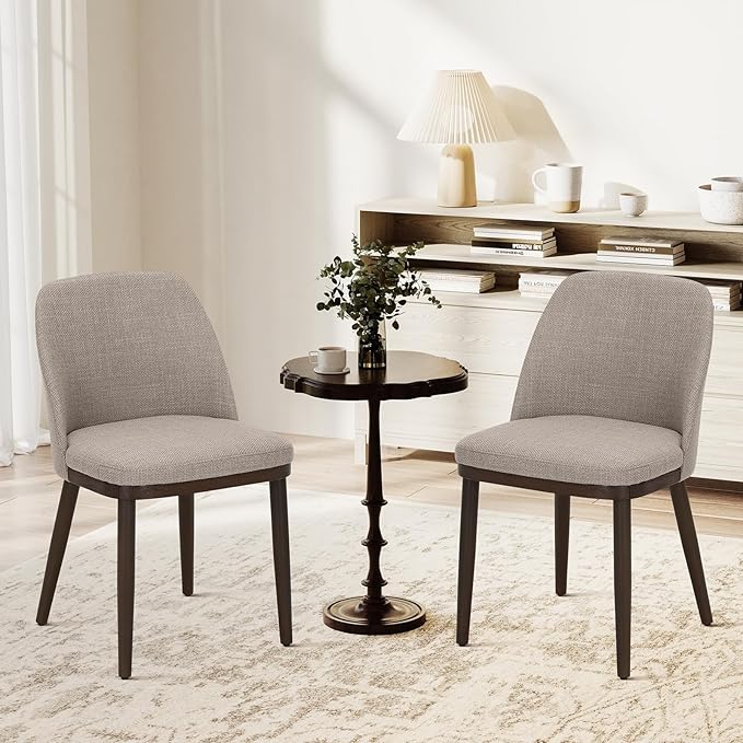 COLAMY Upholstered Dining Chairs Set of 2, Modern Kitchen Chairs with Back, Fabric Side Dining Room Chairs with Wood Legs for Kitchen Dining Room Restaurant, Camel