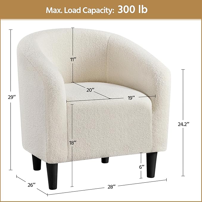 Yaheetech Accent Barrel Chair, Boucle Fabric Club Chair, Furry Sherpa Elegant Armchair with Cozy Soft Padded, Suitable for Living Room Bedroom Reception Room Office, Ivory