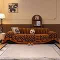 HANDONTIME Sofa Covers for Couch Pet-Friendly Caramel Black Couch Cover for Dogs Shu Velveteen Short Plush Sofa Covers for 3 Cushion Couch Boho Brunt Orange Furniture Protector Washable, 71" X118"