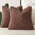 Foindtower 2 Pieces 26x26 Inch Red Brown, Faux Fur Throw Pillow Cover Accent Sherpa Furry Pillow Covers Fuzzy Soft Pillowcases Cozy Sheepskin Decorative Fleece Cushion Case for Bed Couch Living Room