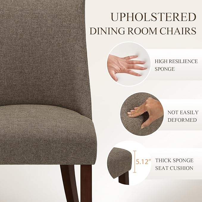 COLAMY Upholstered Dining Chairs Set of 2, Mid Century Modern Kitchen Chairs with Back, Farmhouse Fabric Side Dining Room Chairs with Wood Legs for Dining Room Restaurant, Brown
