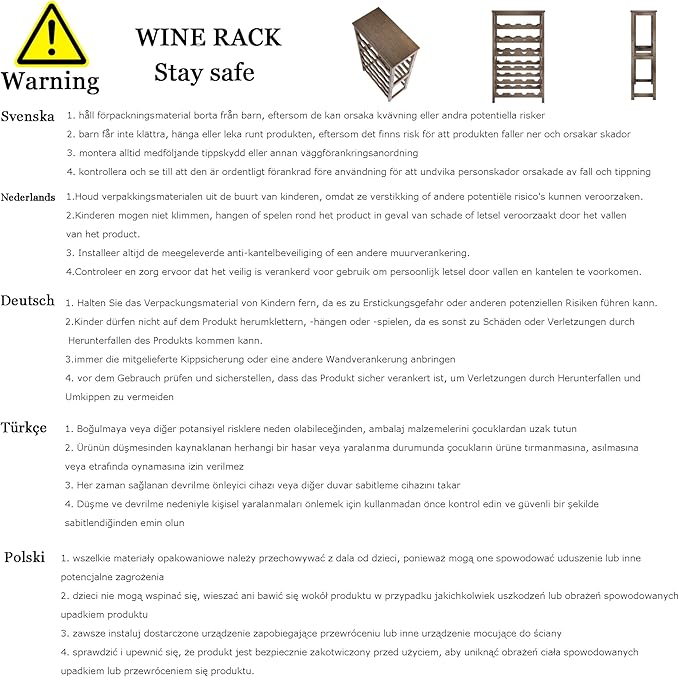 Bamboo Wine Rack, 24 Bottles Wine Display Storage Shelves with Table Top, 6 Tier Wobble-Free Floor Free Standing Table Wine Organizer, Brown