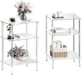 Tempered Glass Side Tables Set of 2 Acrylic End Table with 3 Storage Shelve transparent Bedside simplicity clear 3-Tier Nightstands small Spaces Office Bedroom Living Room Study Transparent ET-008TR3T