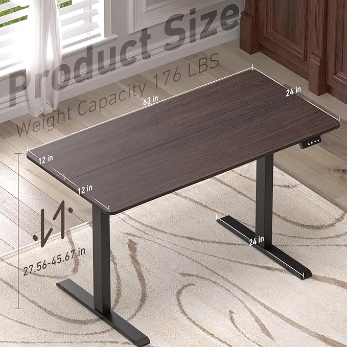 Ywin Electric Height Adjustable Standing Desk, 63 x 24 inches, Ergonomic Stand Up Desk for Home Office