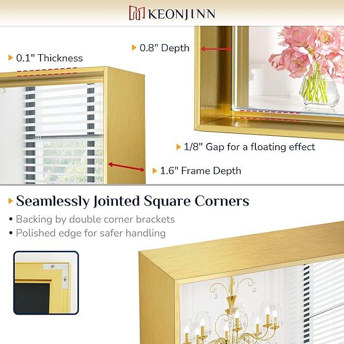 Keonjinn Gold Bathroom Mirror 40 x 30 Inch, Brushed Gold Mirror for Over Sink, Aluminum Alloy Framed, Square Corner, Modern Farmhouse, Large Rectangular Vanity Mirror for Wall(Horizontal/Vertical)