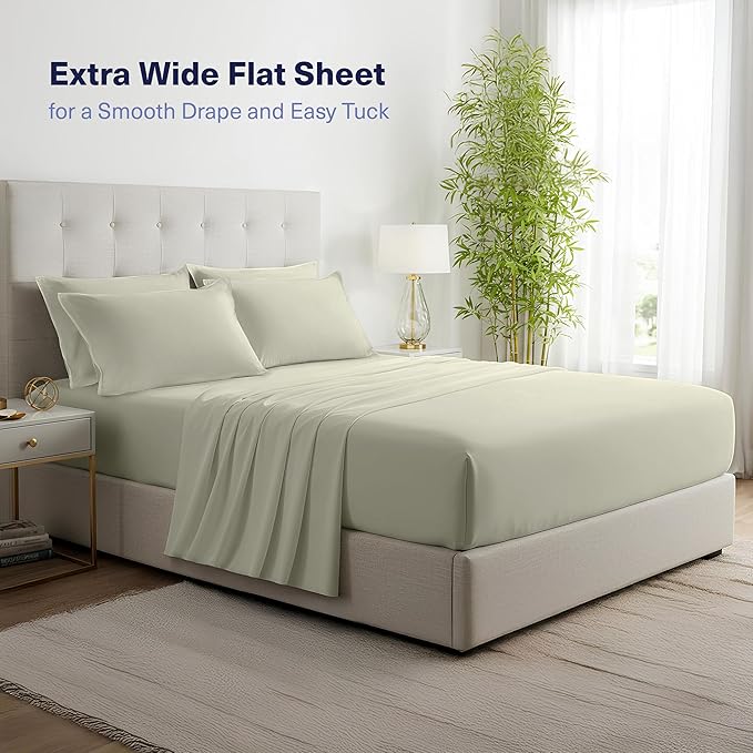 Kickoff Viscose Bamboo Sheets California King Size 4-pc 100% Organic Bamboo Viscose Bed Cooling Sheets Cal King Set Cool Bedding for hot Sleepers Sheet, Flat, Fitted, Pillowcases (Soft Sage, CK)