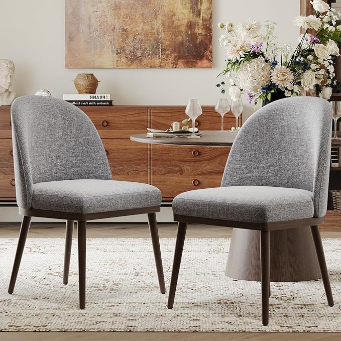 COLAMY Upholstered Dining Chairs Set of 2, Large Dining Room Kitchen Chairs with High Back and Deep Seat, Modern Fabric Dinner Chairs with Wood Legs, Dark Grey