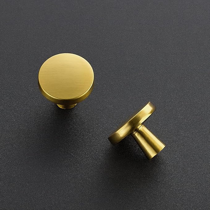 Ravinte 25 Pack Drawer Pulls 1-1/4 Inch Kitchen Cabinet Knobs Solid Brushed Brass Round Dresser Drawer Knobs Gold Dresser Knobs Drawer Knobs Simple Cabinet Hardware for Cupboard Drawer Pulls