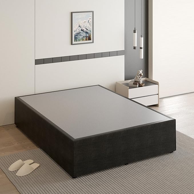 18 Inch California King Bed Frame with Black Bed Cover, Metal Cal King Bed Frame No Box Spring Needed, Heavy Duty Mattress Foundation, Easy Assembly, Noise Free
