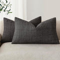 Foindtower Set of 2 Decorative Linen Check Throw Pillow Covers Neutral Farmhouse Lumbar Cushion Covers Modern Boho Home Decor for Sofa Chair Couch Bedroom Living Room Outdoor,12×20 Inch,Charcoal