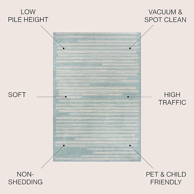JONATHAN Y Khalil Modern Berber Stripe Turquoise/Cream Indoor Area Rug, 3x5, Contemporary, Bohemian, Easy-Cleaning for Living Room, Bedroom, Kitchen, Pet Friendly, Non-Shedding (MOH207D-3)