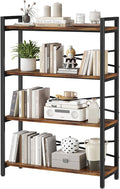 4 Tier Bookshelf 31.49" Width, Book Organizers and Storage, Wood and Metal Tall Bookcase, Rustic Book Shelf Organization and Storage for Home Living Room Bedroom Office Storage(Rustic Brown)