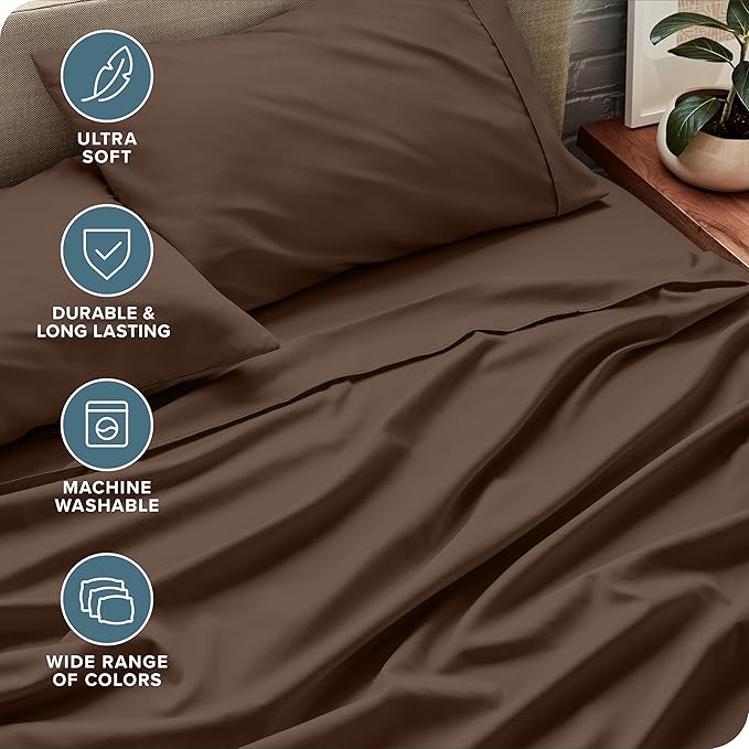 Bare Home King Sheet Set - Luxury 1800 Ultra-Soft Microfiber King Bed Sheets - Double Brushed - Deep Pockets - Easy Fit - 4 Piece Set - Bedding Sheets & Pillowcases (King, Cocoa)