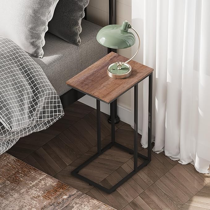 WLIVE C Shaped End Table, Small Side Tables for Sofa and Bed, Couch Table That Slides Under for Living Room, Bedroom, Home Office, Small Spaces