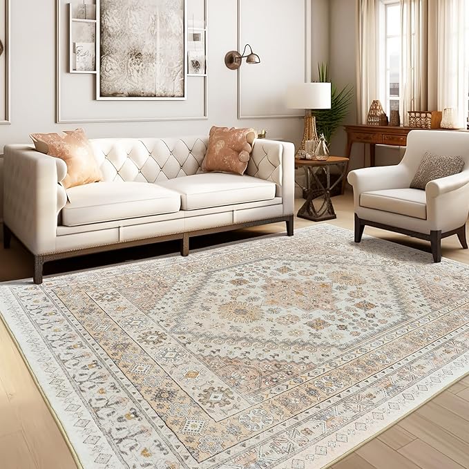 zesthome 5x7 Area Rugs - Ultra-Thin Washble Rug, Stain Resistant Anti Slip Backing Rugs for Living Room,Bedroom, Vintage Home Decor Area Rug