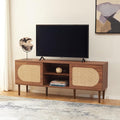 SAFAVIEH Claude TV Stand for up to 65" Flatscreen – Walnut, 2 Sliding Doors with Interior Storage, 2 Open Shelves, Entertainment Media Console (MED9610A)