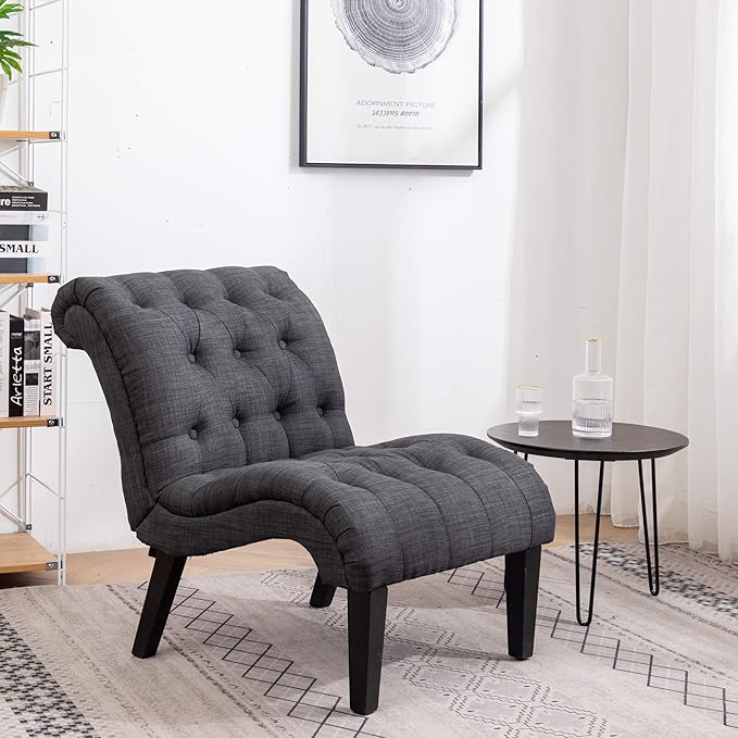 Yongqiang Accent Chairs Set of 2 Upholstered Living Room Bedroom Side Chairs Curved Button Tufted Armless Lounge Chair with Wood Legs Gray Fabric