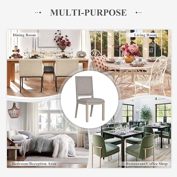COLAMY Wood Dining Chairs Set of 6, Mid Century Modern Upholstered Kitchen Chairs,19 Inch Fabric Dining Chair with Back for Kitchen Dining Room,Ivory