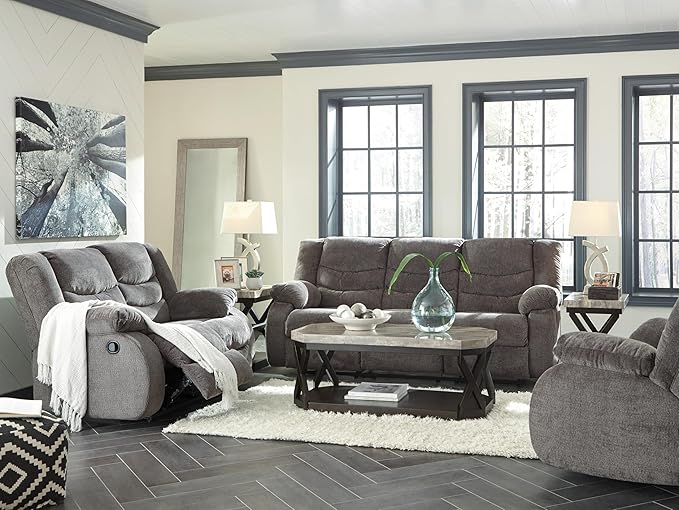 Signature Design by Ashley Tulen Modern Manual Pull Tab Reclining Sofa, Dark Gray