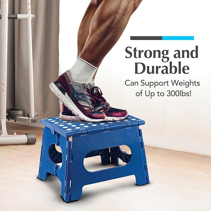 Handy Laundry Folding Lightweight Step Stool - Sturdy Enough to Support Adults and Safe Enough for Kids - Opens Easy with One Flip - Great for Kitchen, Bathroom or Bedroom (Blue)