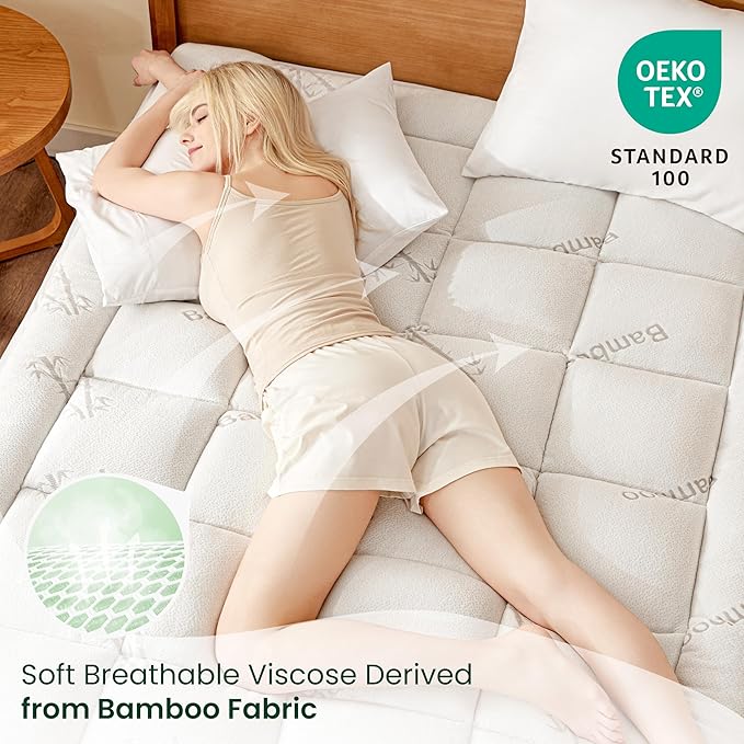Love's cabin Full Size Mattress Topper, Rayon Derived from Bamboo, 900 GSM Mattress Topper Pad, Thick Pillow Top Mattress Pad with Stretches up 8"-20" Deep Pocket(54"x75")